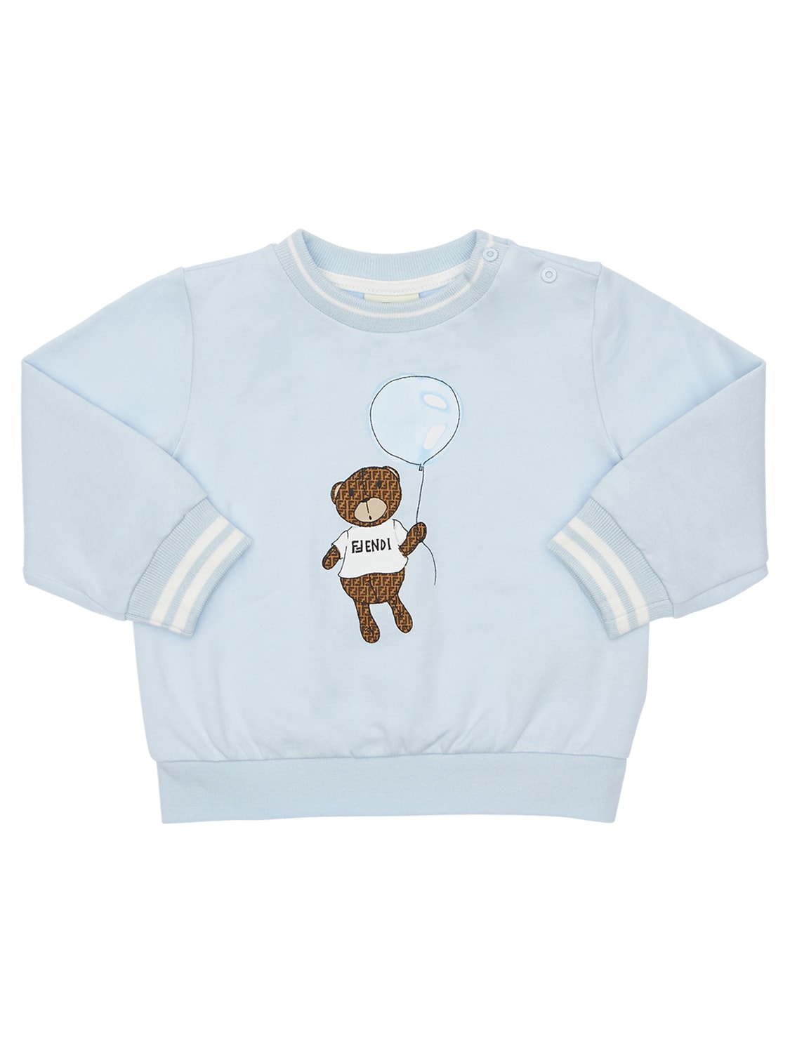 Fendi Bear Print Cotton Sweatshirt In Light Blue