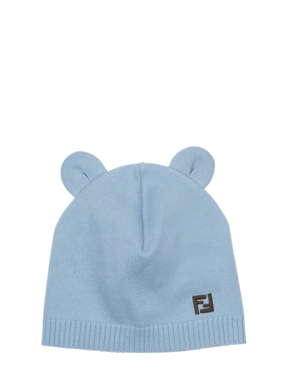 Fendi Kids' Cotton Blend Bunny Hat In Light Blue