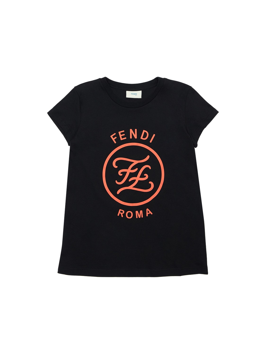 Fendi Kids' Rubberized Logo Cotton Jersey T-shirt In Black
