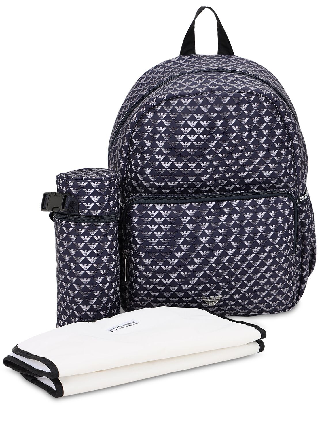 Emporio Armani Kids' All Over Logo Nylon Changing Backpack In Navy