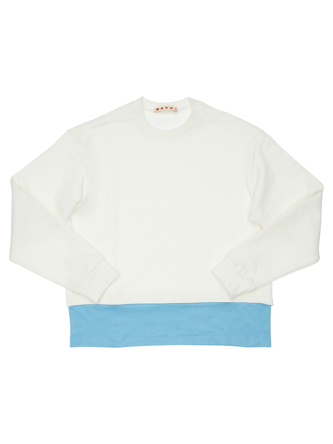 Marni Junior Kids' Cotton Sweatshirt W/ Embroidered Logo In White,light Blue