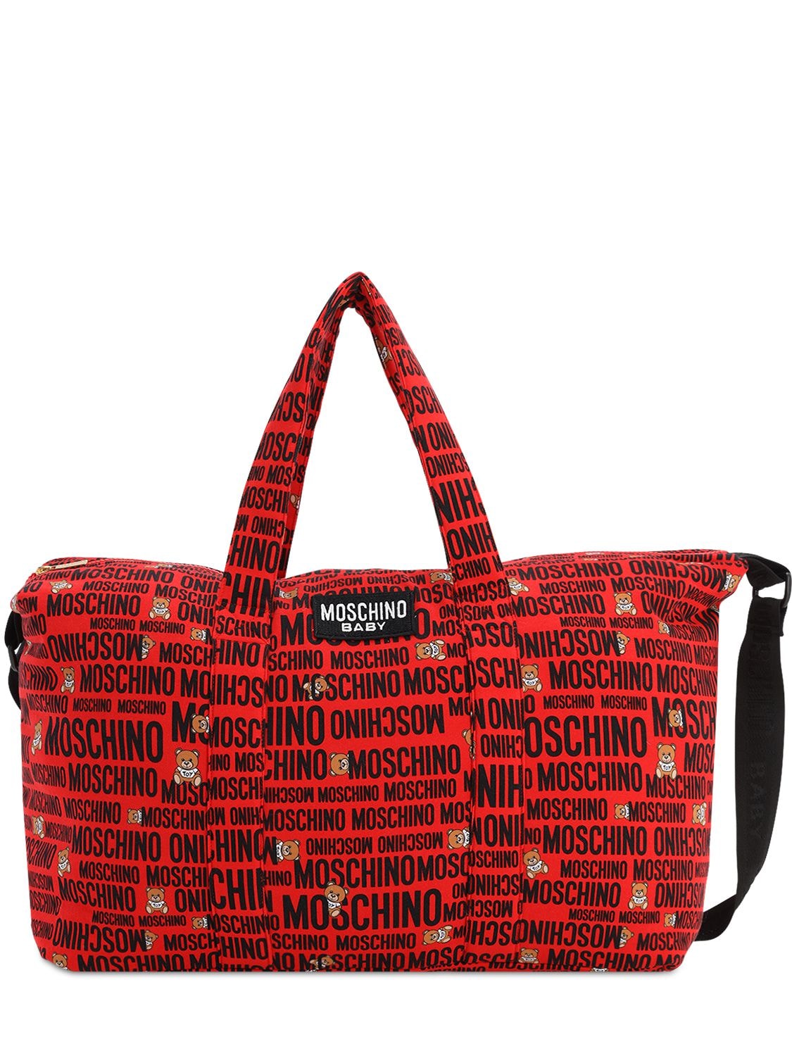 Moschino Kids' Cotton Blend Changing Bag & Changing Mat In Red,black