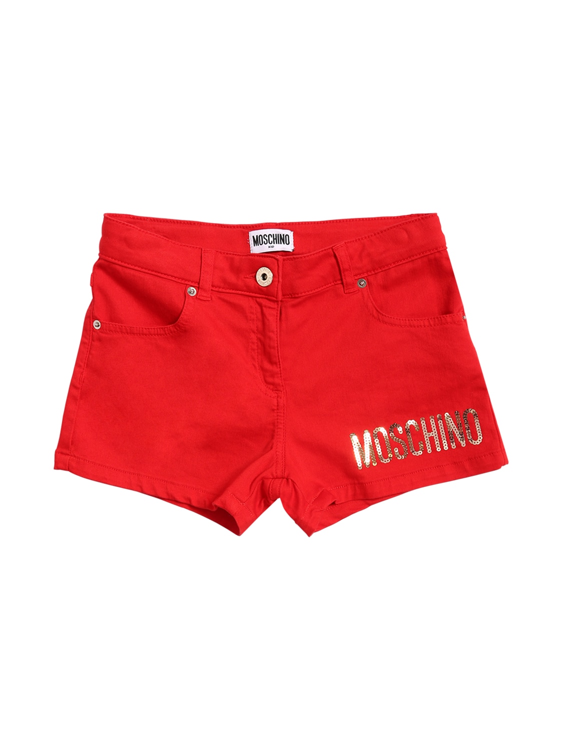 Moschino Kids' Sequined Stretch Cotton Denim Shorts In Red
