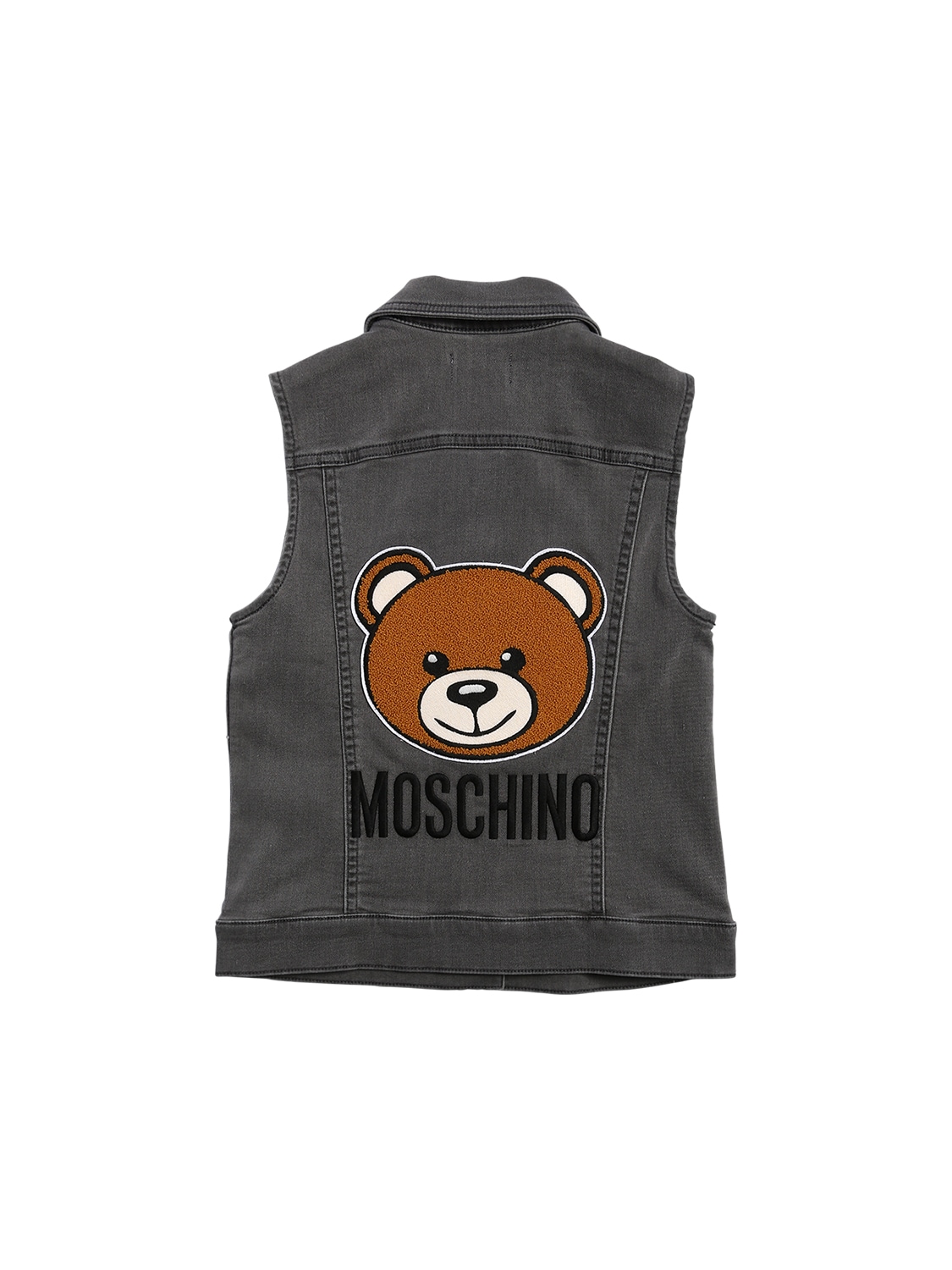Moschino Kids' Denim Effect Vest W/ Toy Patch In Dark Grey