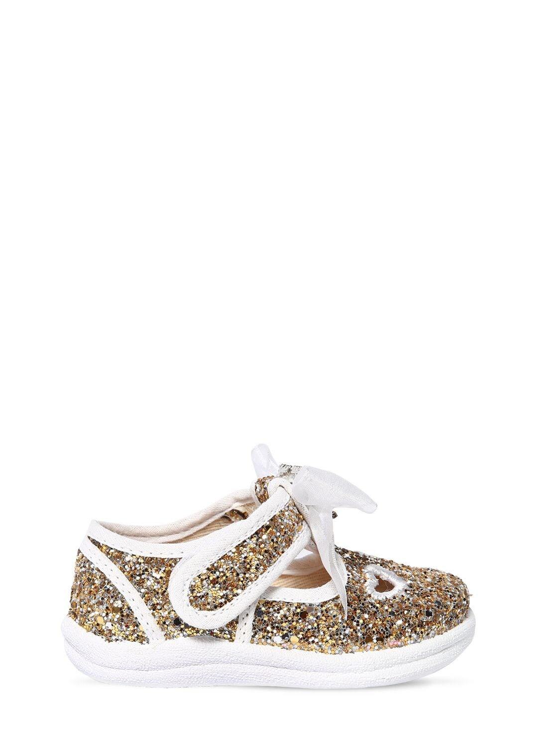 Monnalisa Kids' Glittered Canvas Sneakers In Gold