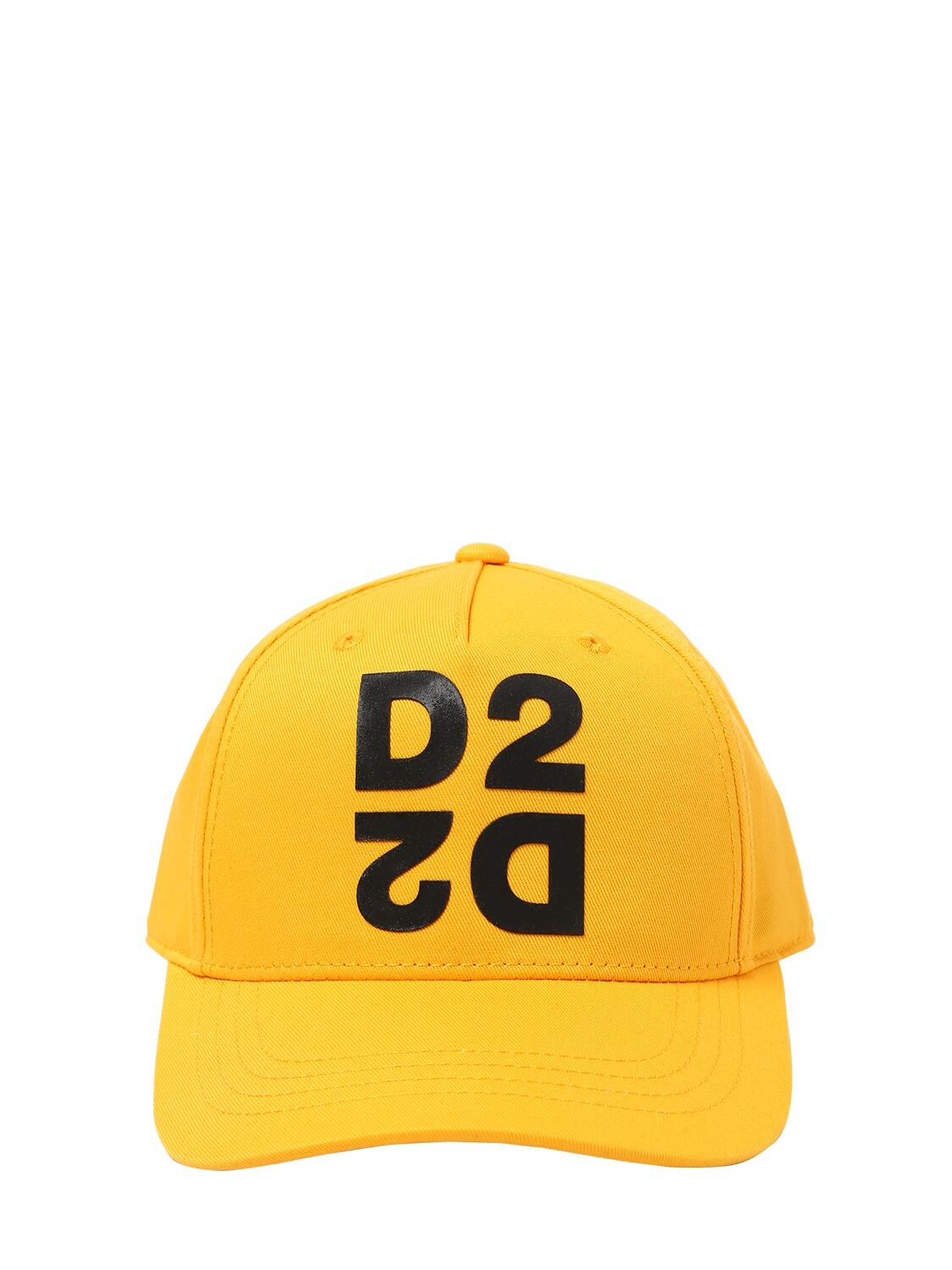 Dsquared2 Kids' Rubber Logo Gabardine Baseball Hat In Yellow