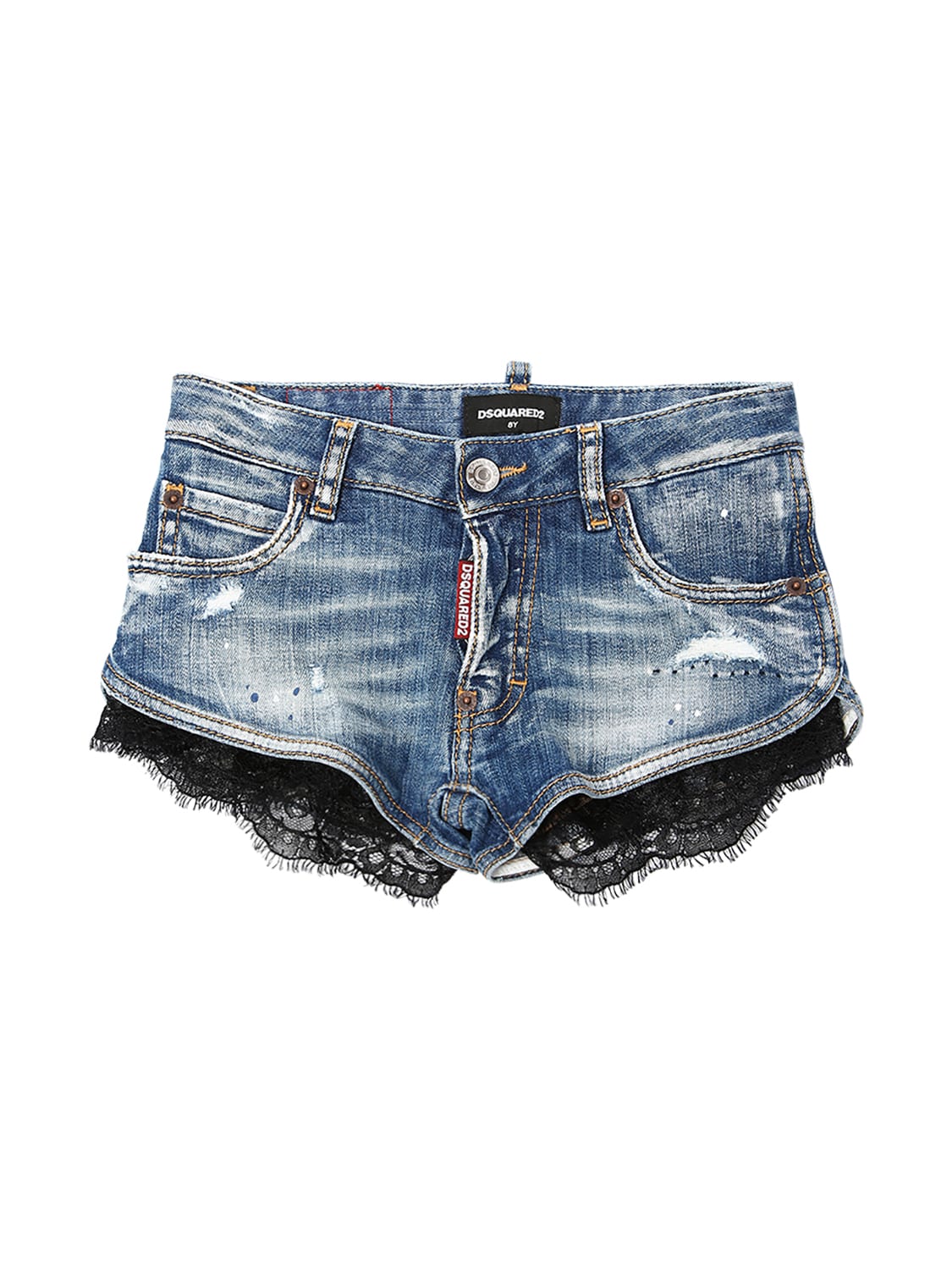 Dsquared2 Kids' Destroyed & Painted Stretch Denim Shorts
