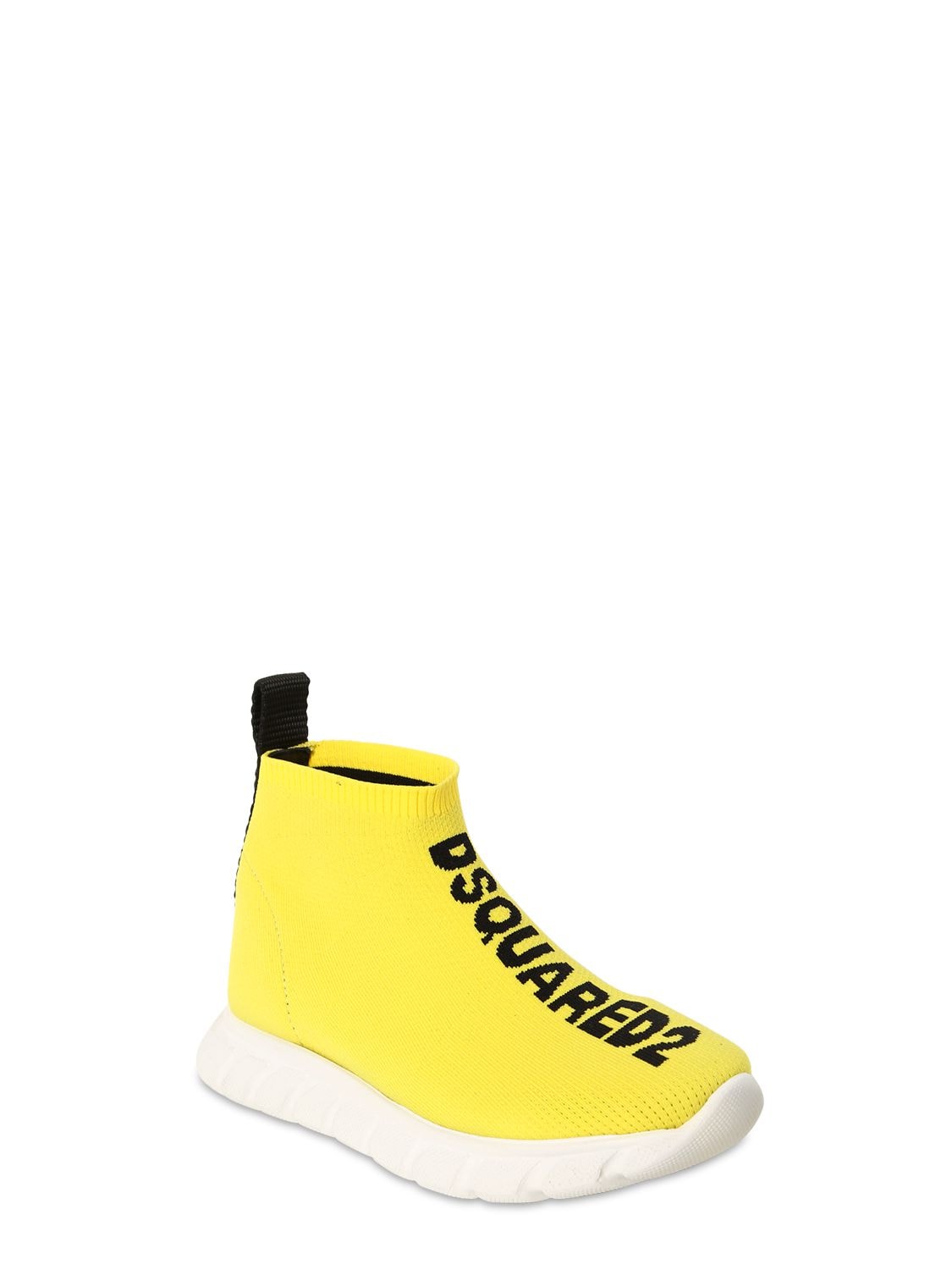 Dsquared2 Kids' Slip-on Knit Sock Sneakers In Yellow