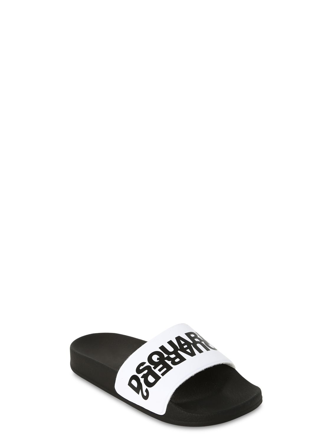 Dsquared2 Kids' Logo Printed Slide Sandals In White,black