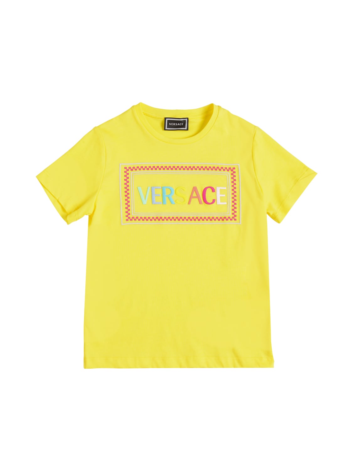Versace Kids' Embroidered Logo Cotton Jersey T-shirt In Yellow