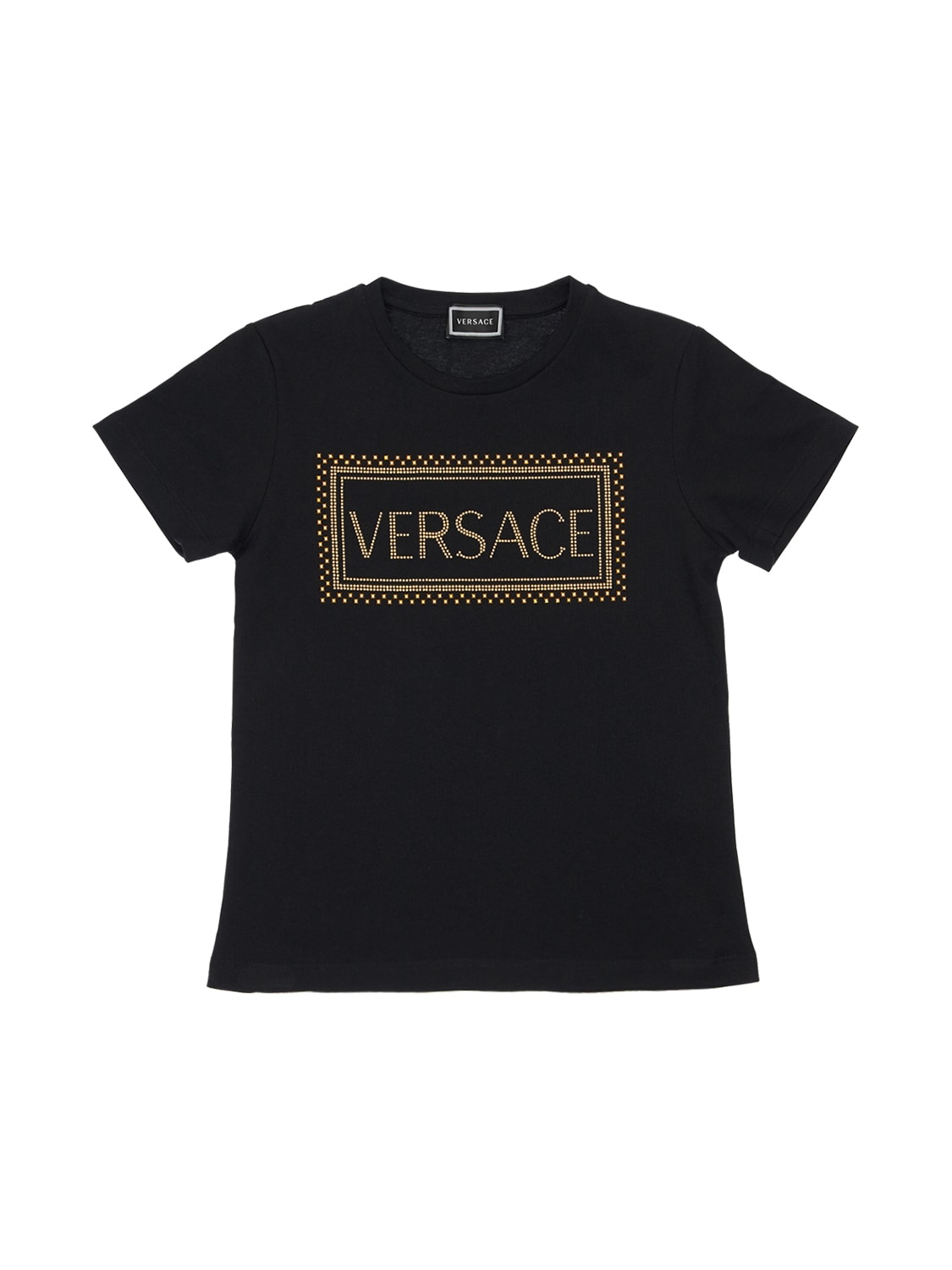 Versace Kids' Micro Studded Logo Cotton Jersey T-shirt In Black