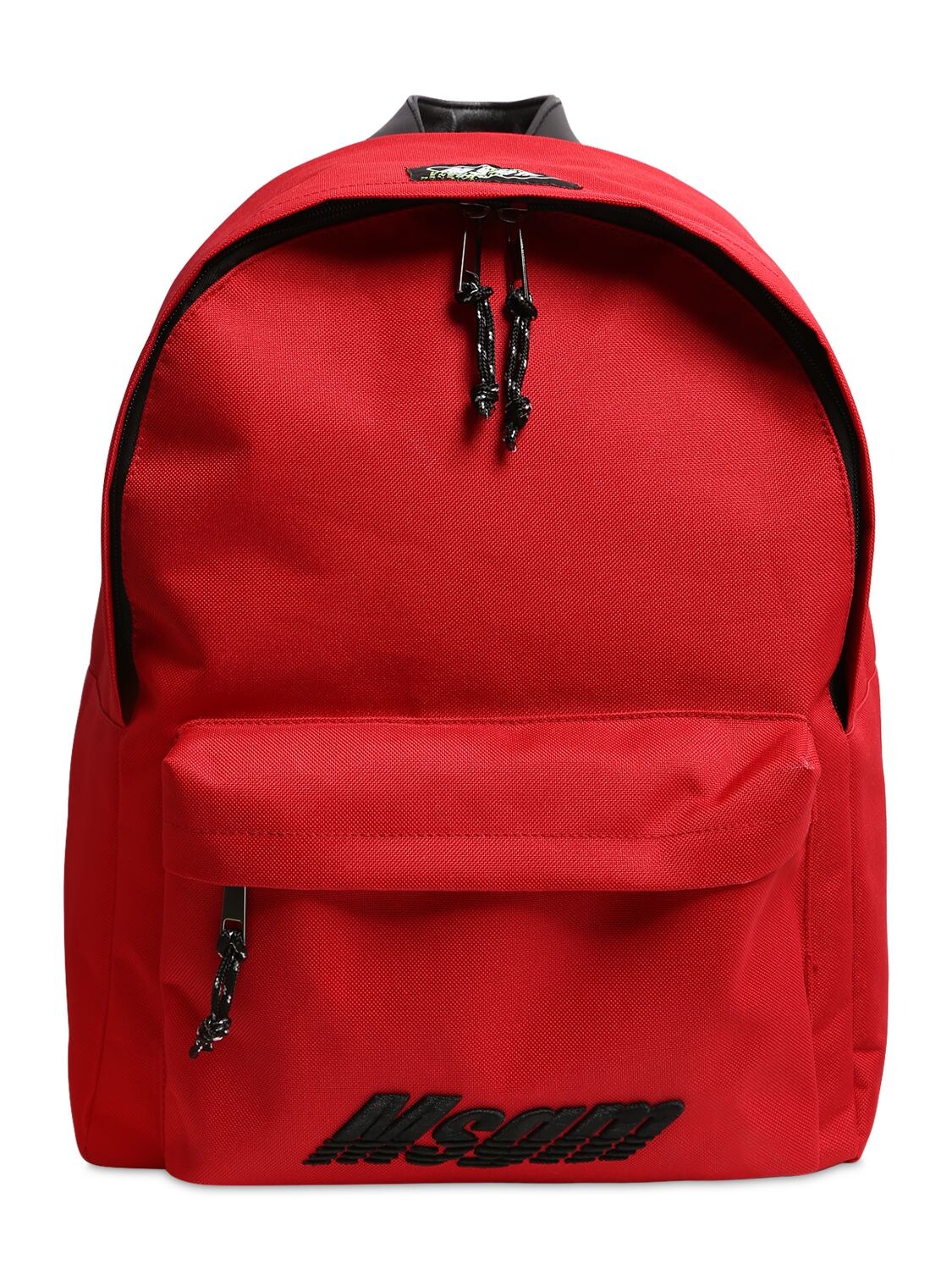 Msgm Logo Embroidered Canvas Backpack In Red