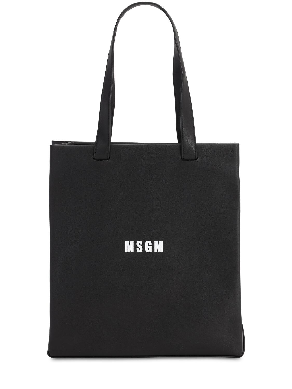 Msgm Kids' Logo Printed Faux Leather Bag In Black