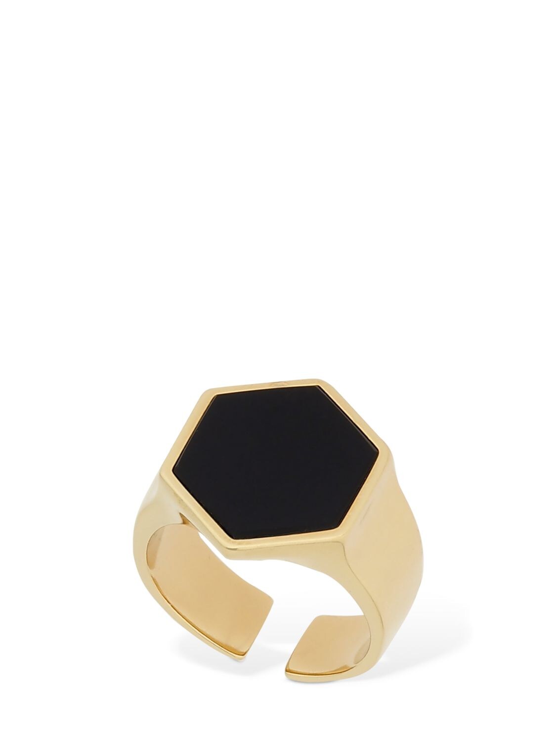 Isabel Marant Golden Mother Hexagonal Ring W/ Stone In Black,gold
