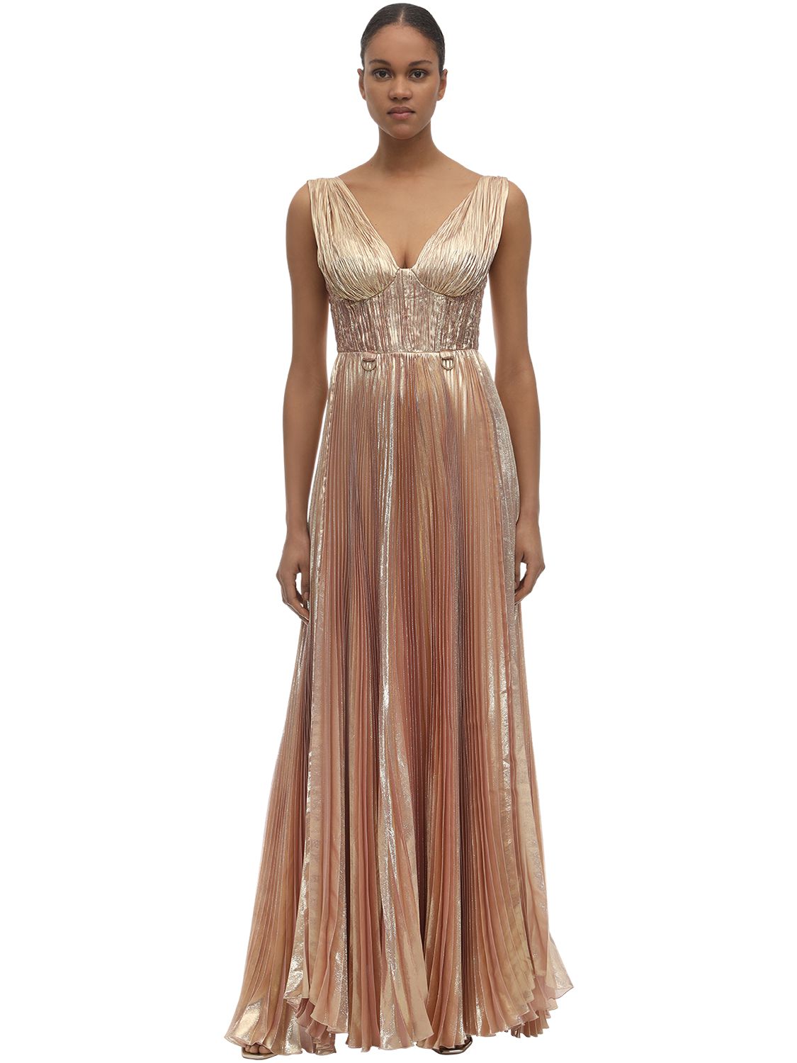 Maria Lucia Hohan Aziza Lurex Chiffon Long Dress In Pink | ModeSens