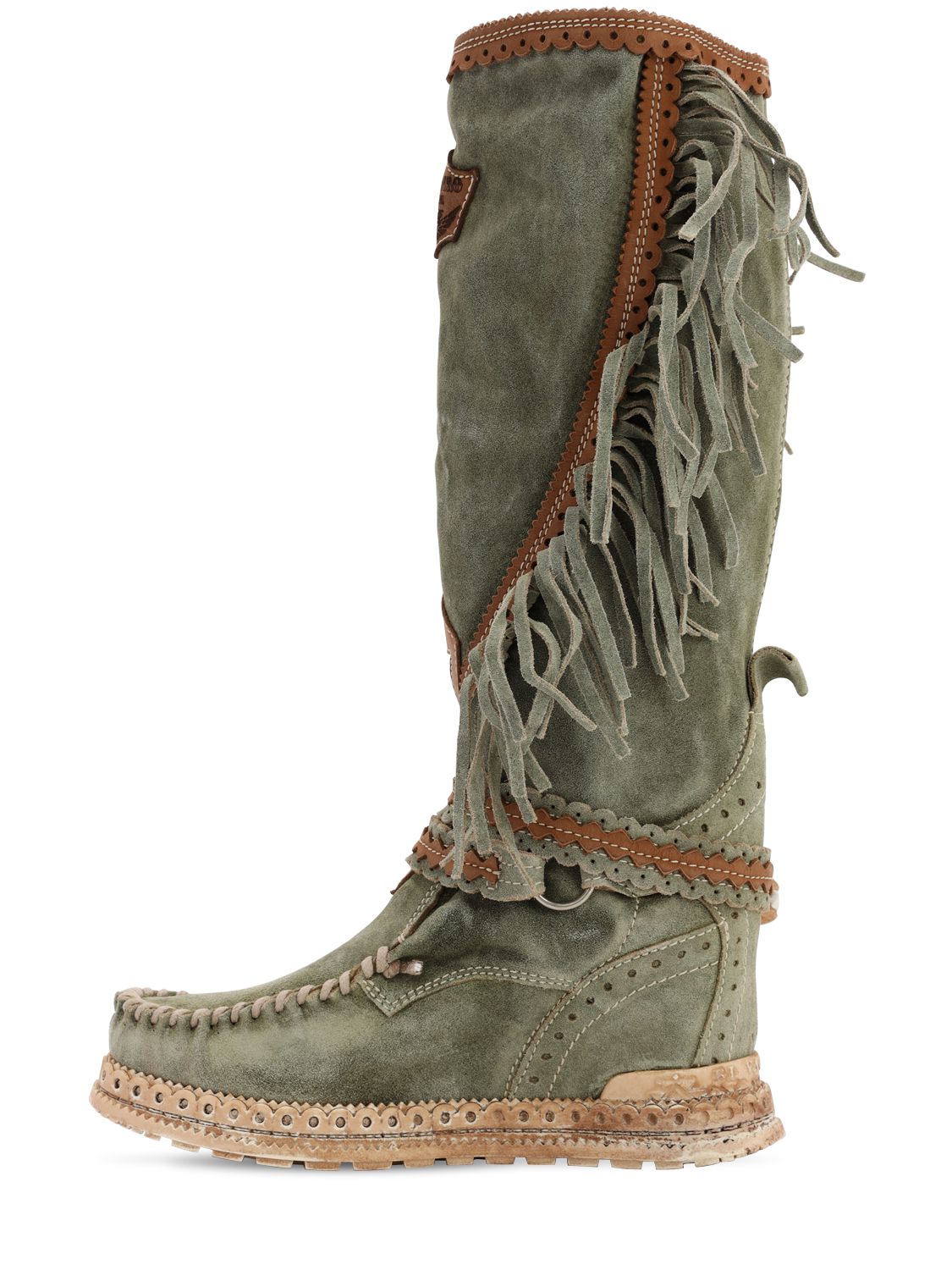 El Vaquero High �jade� Boots With Fringes In Washed Green