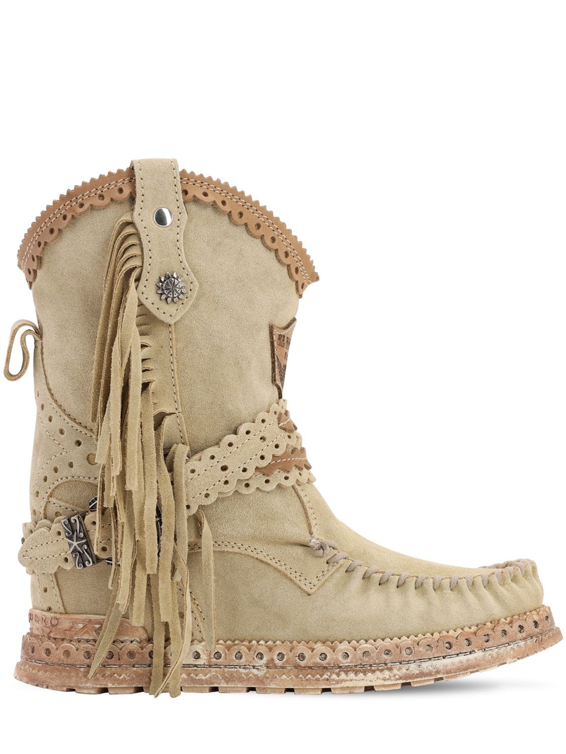 El Vaquero 70mm Arya Fringed Leather Boots In Beige