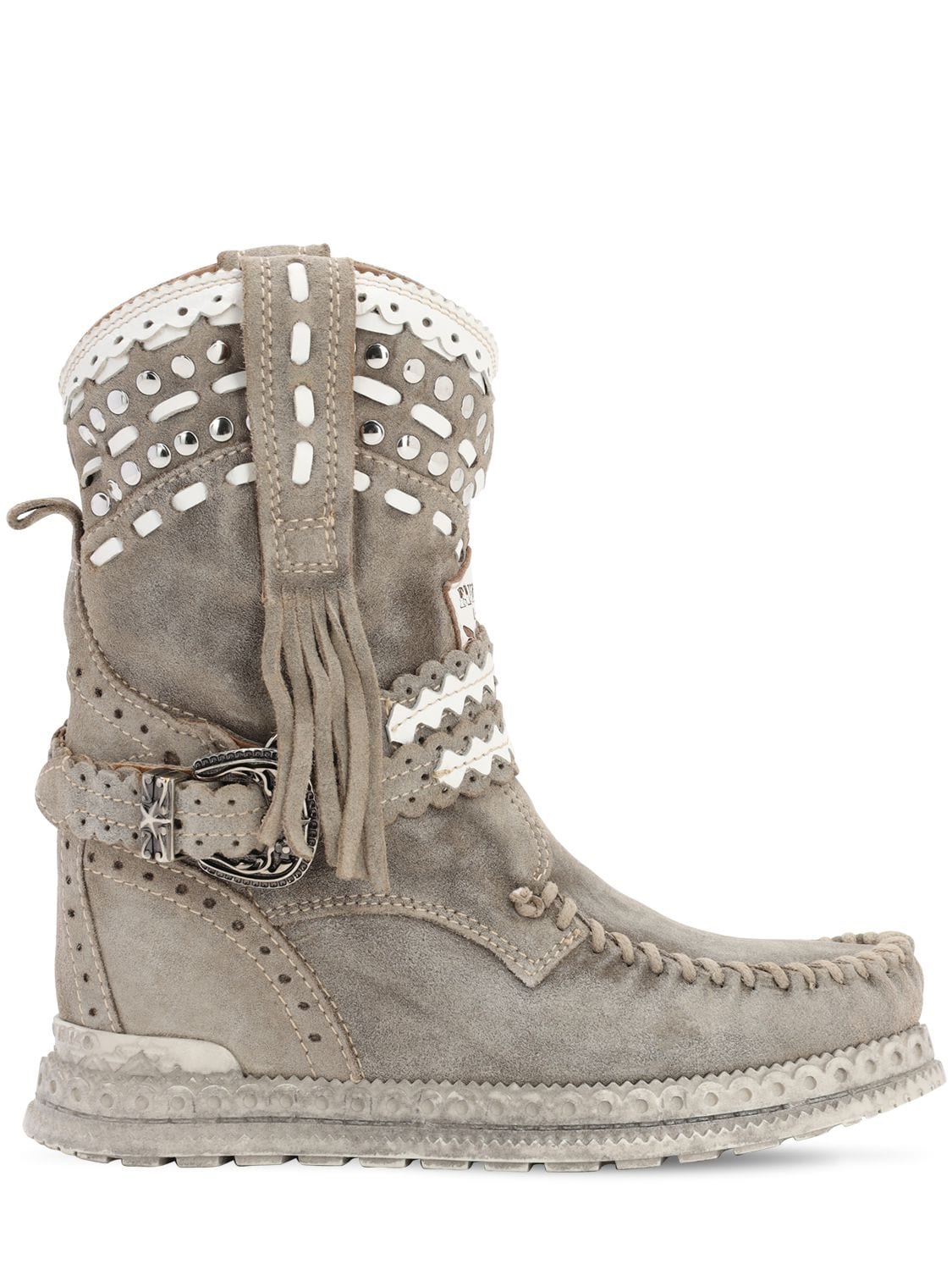 El Vaquero 70mm Arya Fringed Leather Boots In Grey