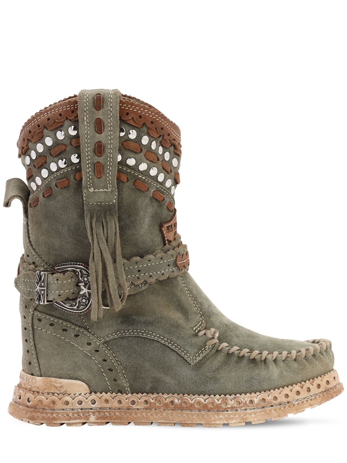 El Vaquero 70mm Yara Studded Suede Boots In Washed Green