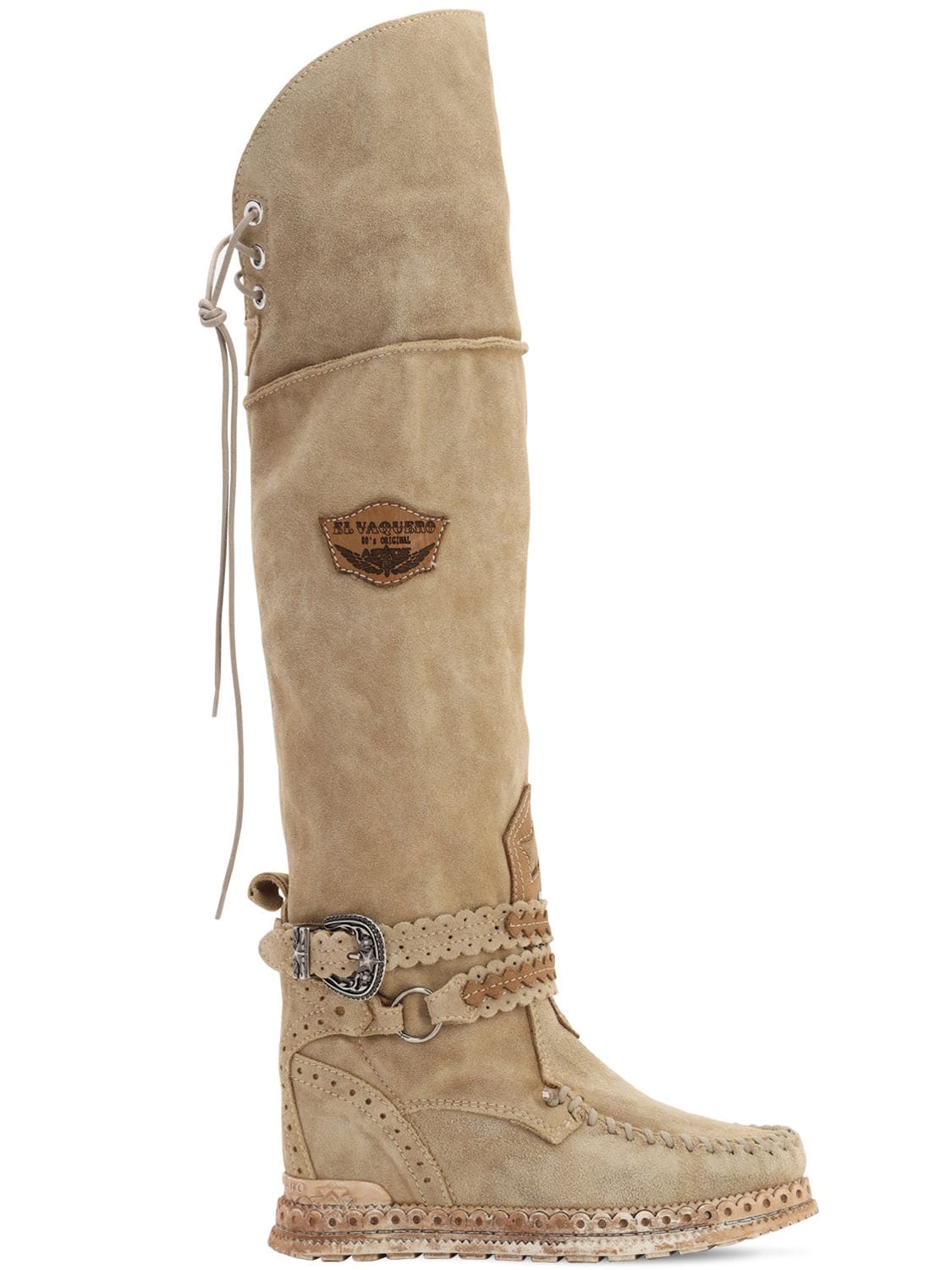 El Vaquero 70mm Huntress Suede Over-the-knee Boots In Beige