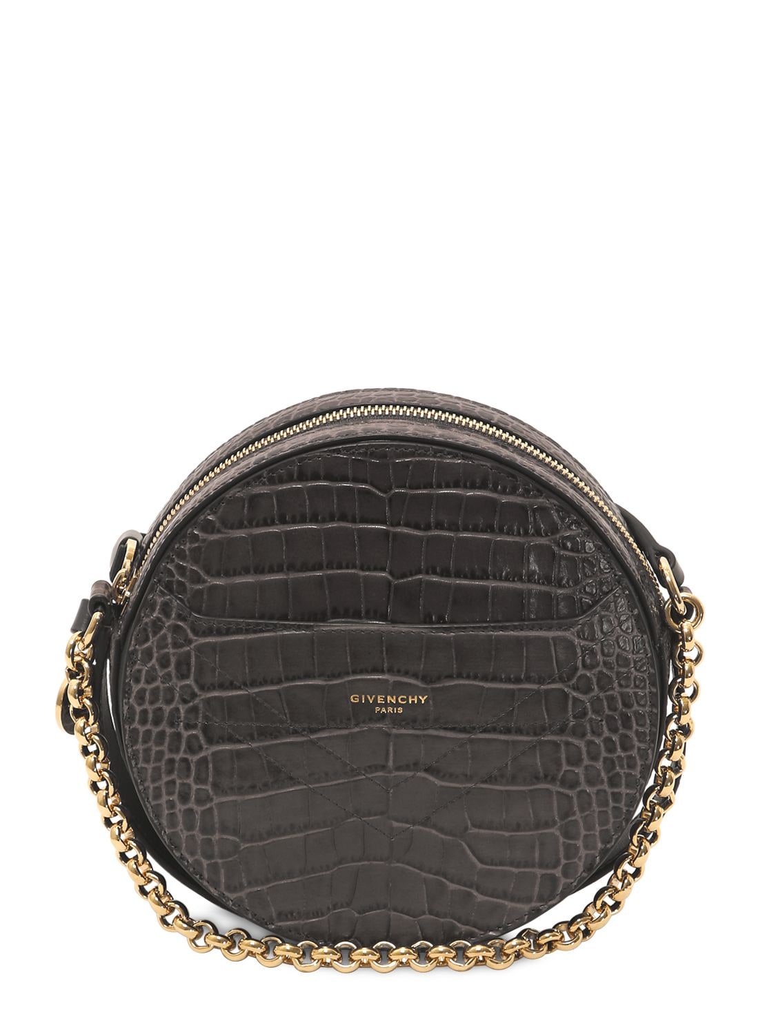 Givenchy Round Eden Croc Embossed Leather Bag In Grey