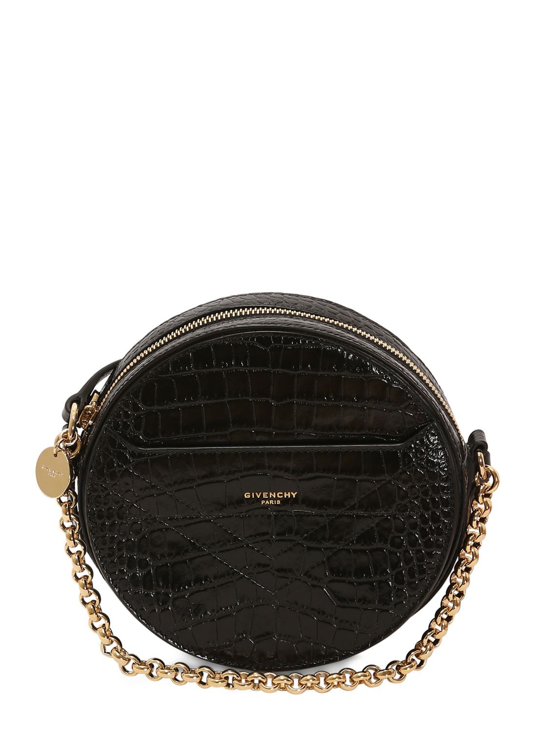 Givenchy Round Eden Croc Embossed Leather Bag In Black