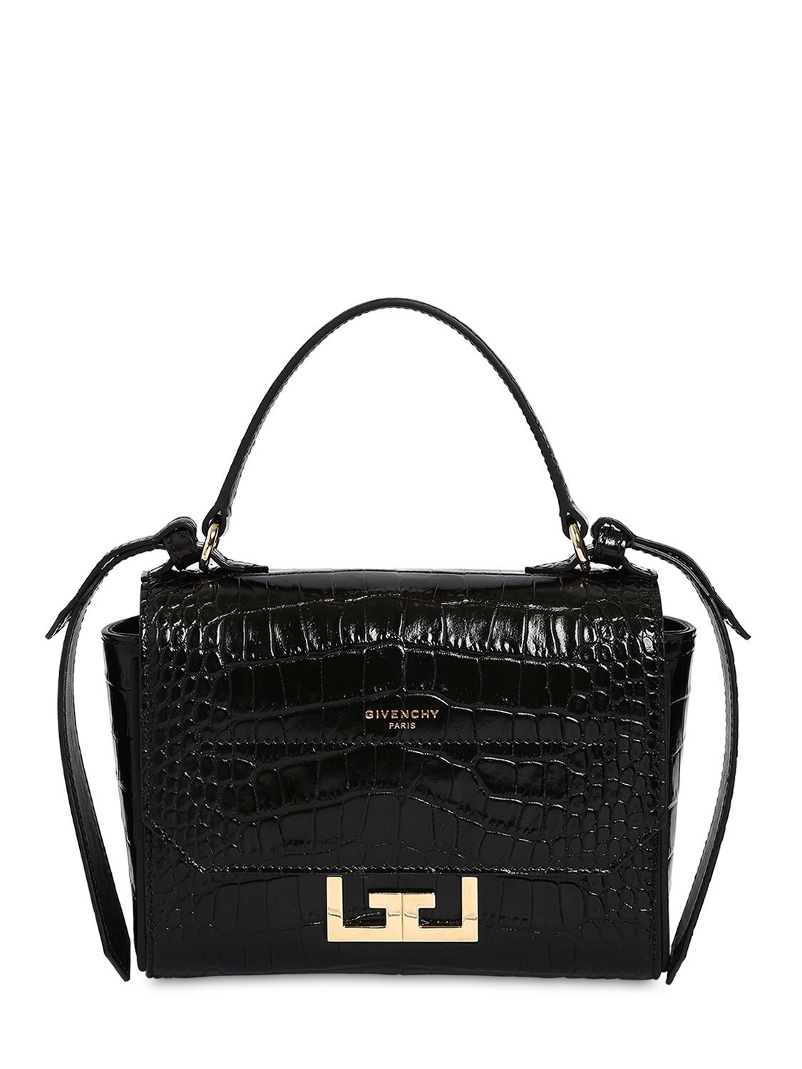 Givenchy Mini Eden Croc Embossed Leather Bag In Black