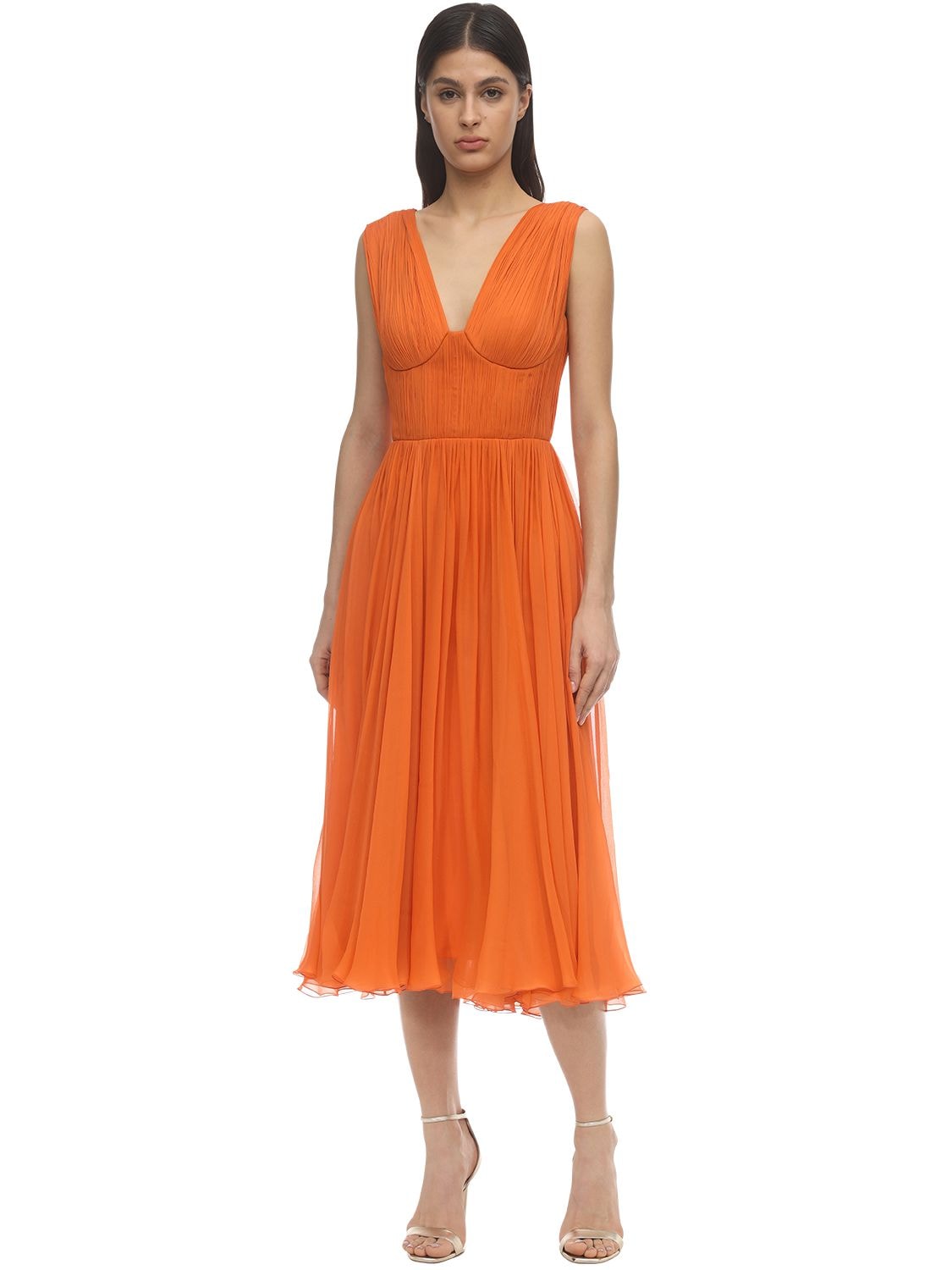 orange silk midi dress