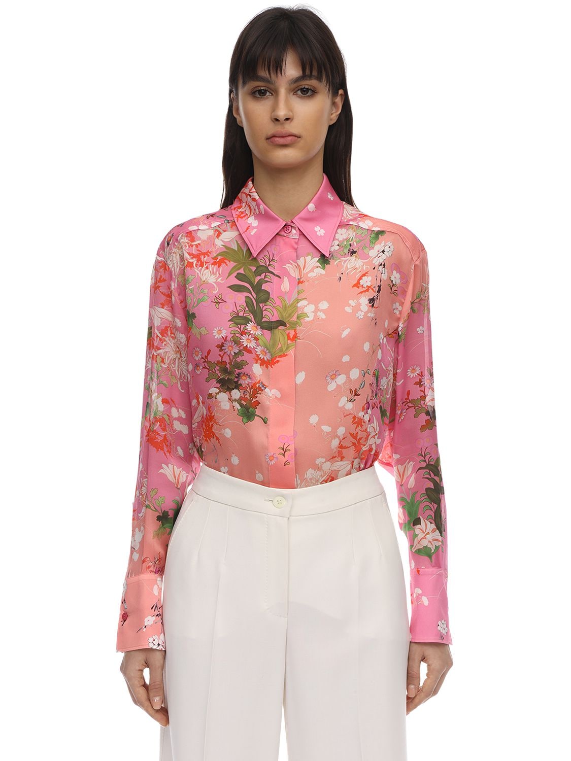 GIVENCHY FLORAL PRINTED SILK CHARMEUSE SHIRT,71IA7M009-NJGX0