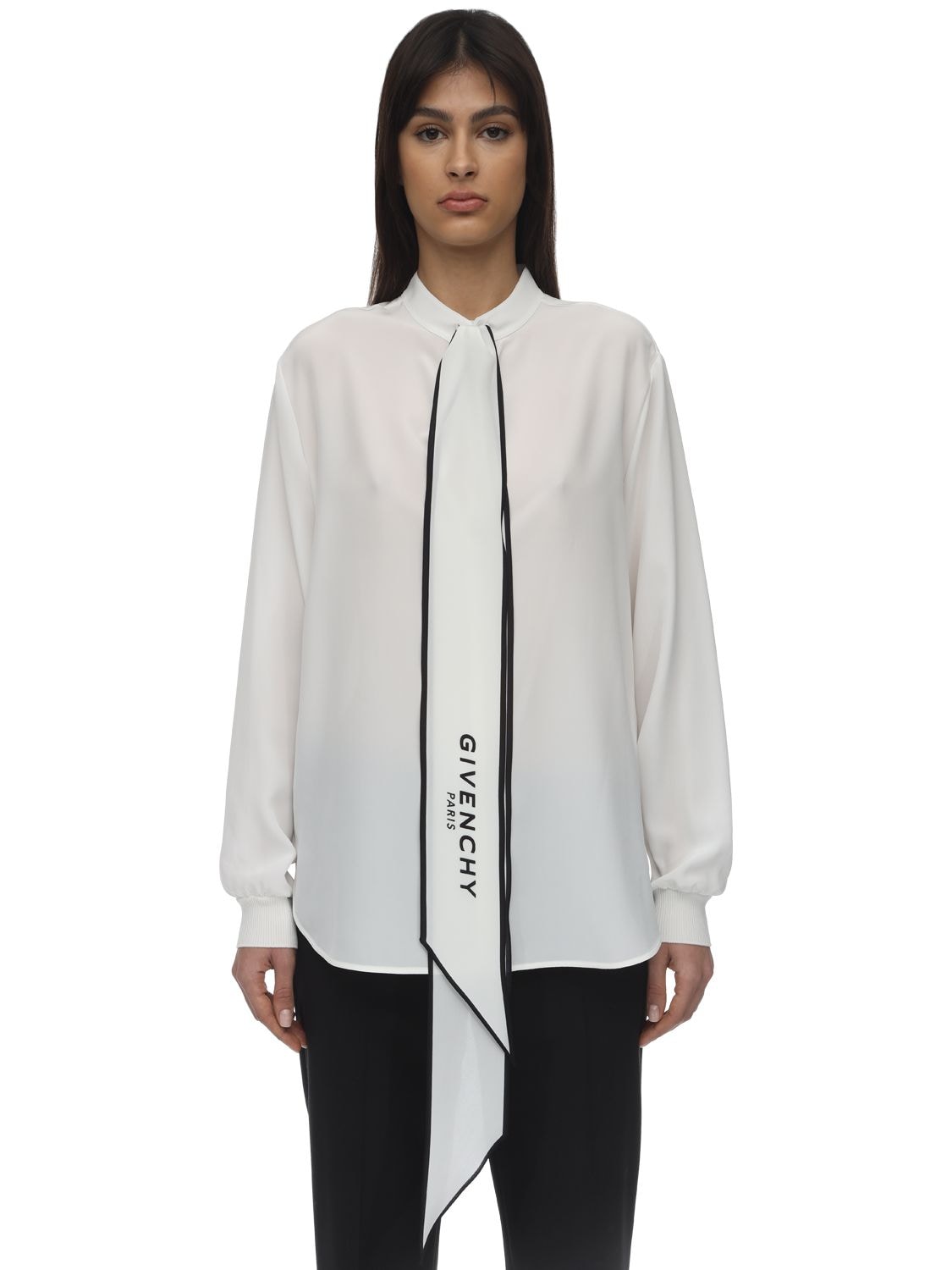 Givenchy Scarf Collar Crepe De Chine Shirt In White