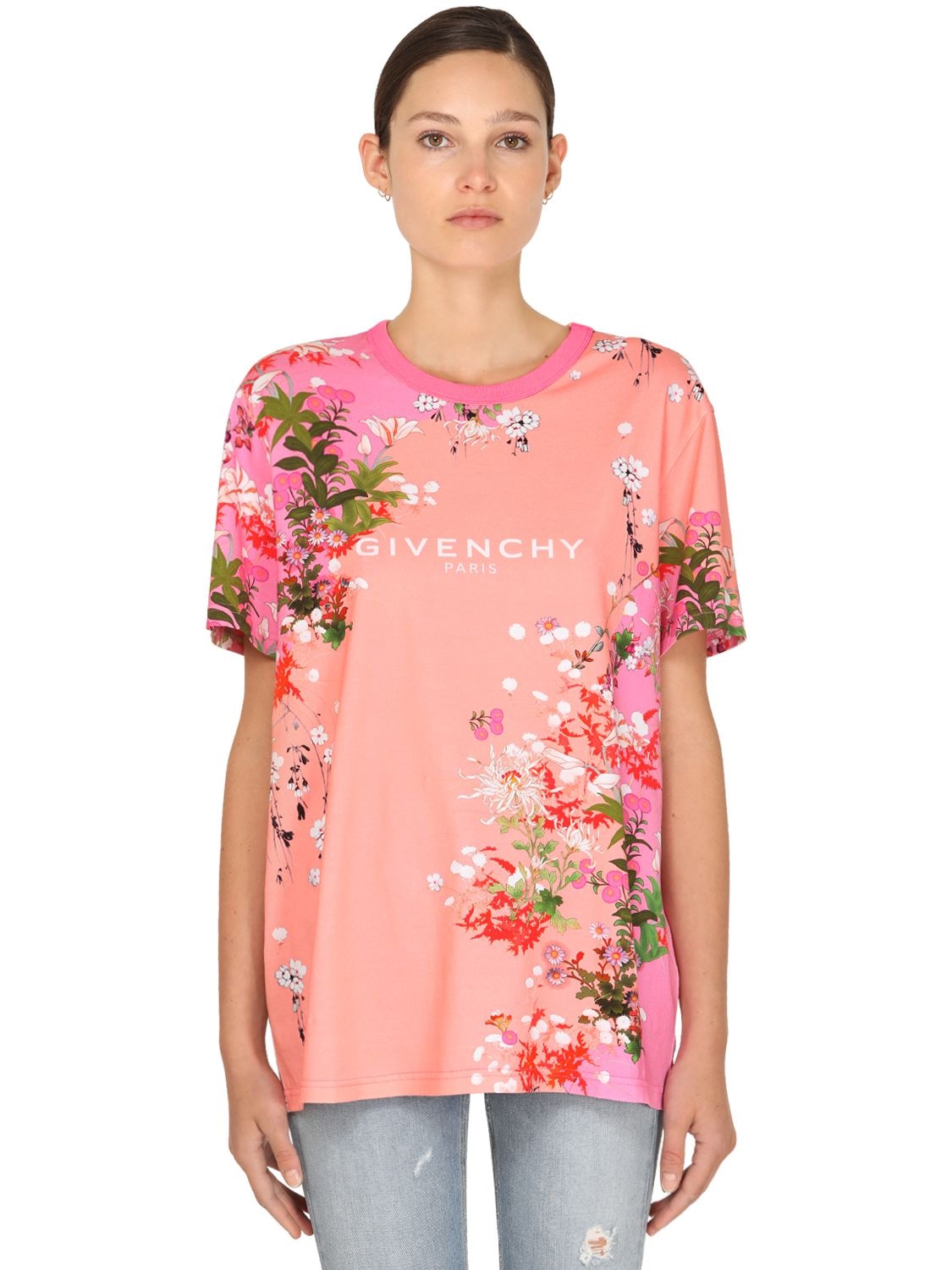 GIVENCHY FLOWER PRINTED COTTON JERSEY T-SHIRT,71IA7M056-NJGX0