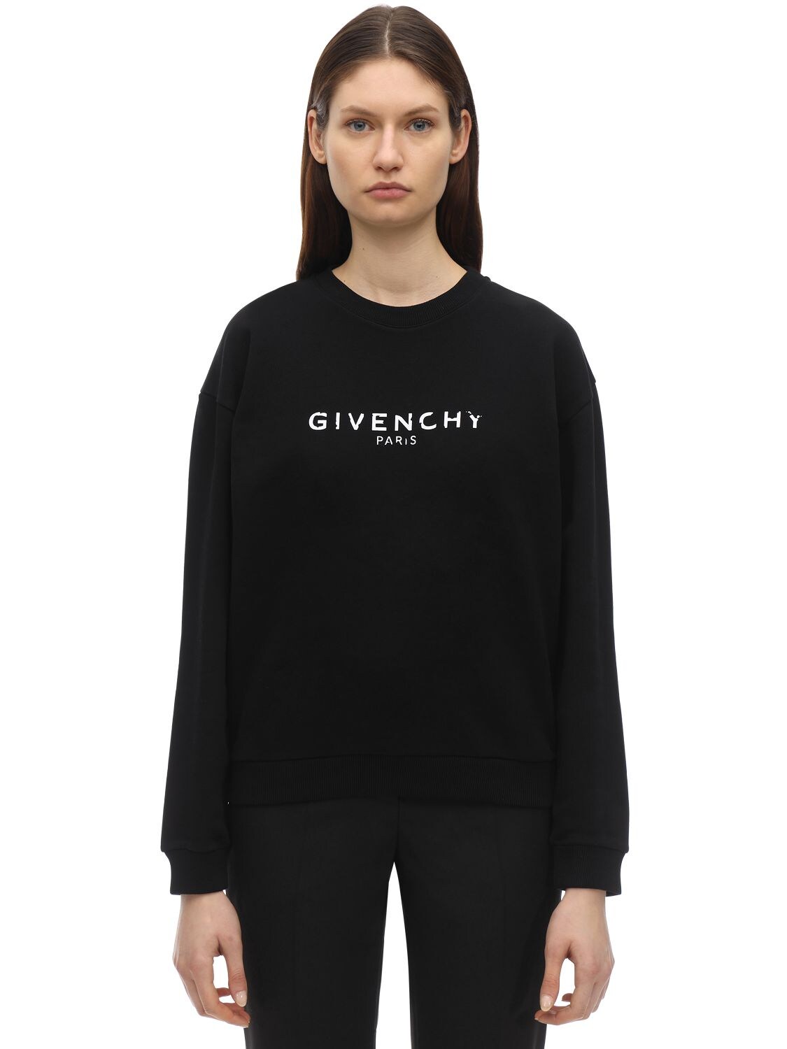 Givenchy Logo印花破洞纯棉平纹针织卫衣 In Black