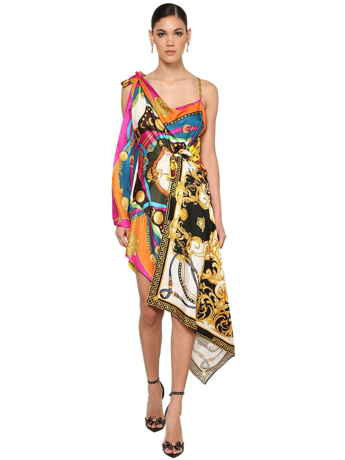 VERSACE PRINTED SILK TWILL FOULARD DRESS,71IA86009-QTCYMDU1