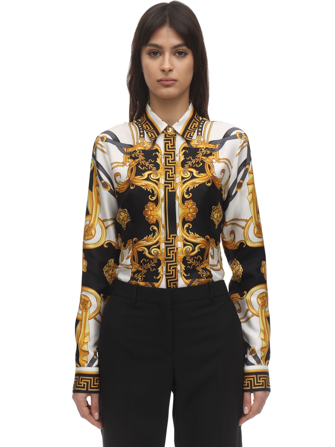 Versace Medusa Silk Twill Printed Shirt In Multicolor | ModeSens