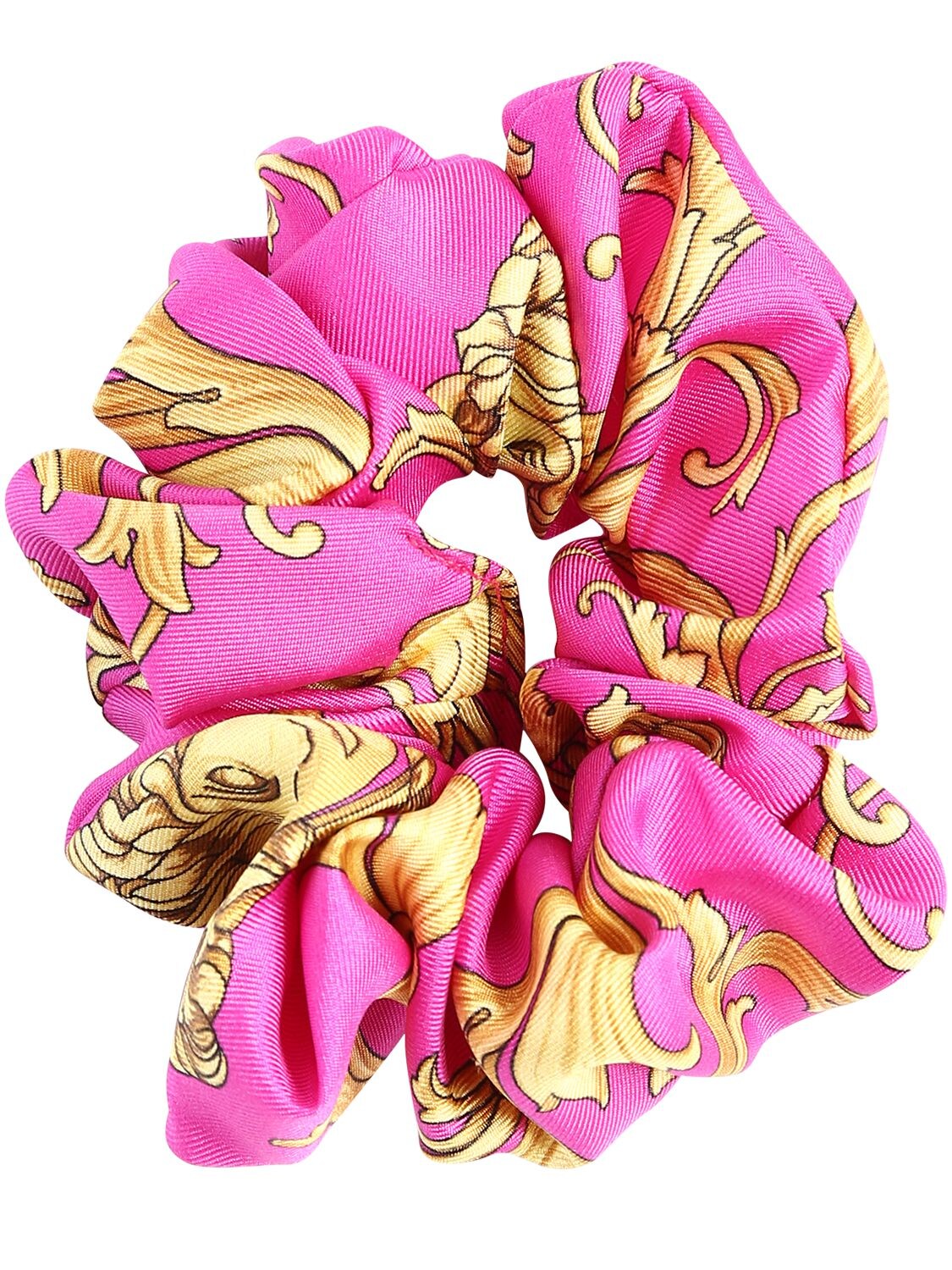 Versace Printed Silk Scrunchie In Fuchsia