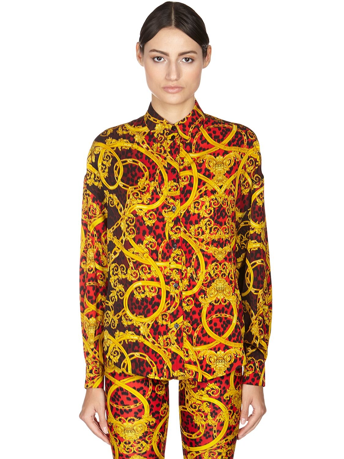 VERSACE JEANS COUTURE LEOPARD PRINT VISCOSE TWILL SHIRT,71IA88020-NTM30