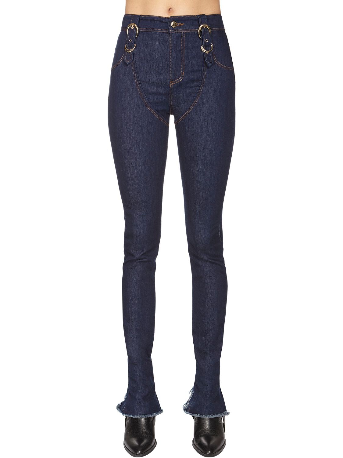 Versace Jeans Couture Buckled Cotton Denim Jeans In Blue