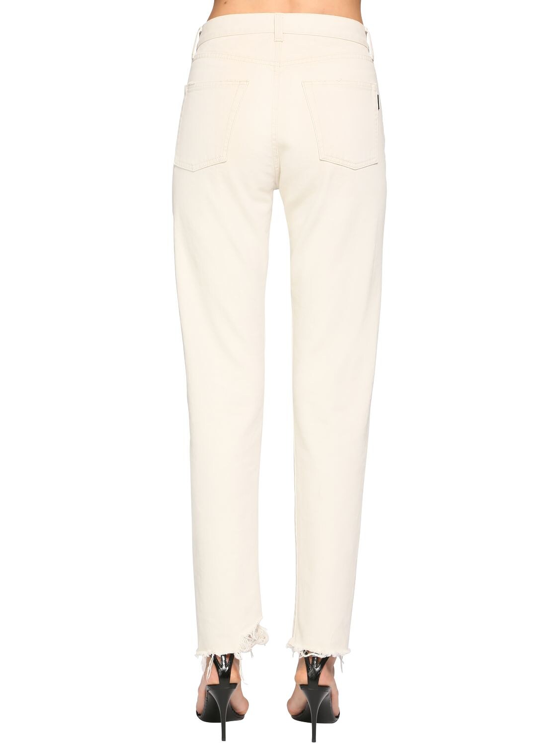 Shop Saint Laurent Cotton Denim Straight Jeans In White