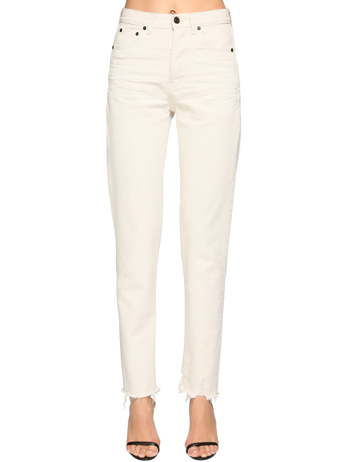 Saint Laurent Cotton Denim Straight Jeans In White