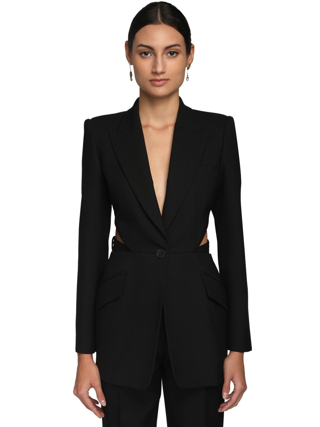 Alexander Mcqueen Backless Light Wool Single Breast Jacket In Black ...