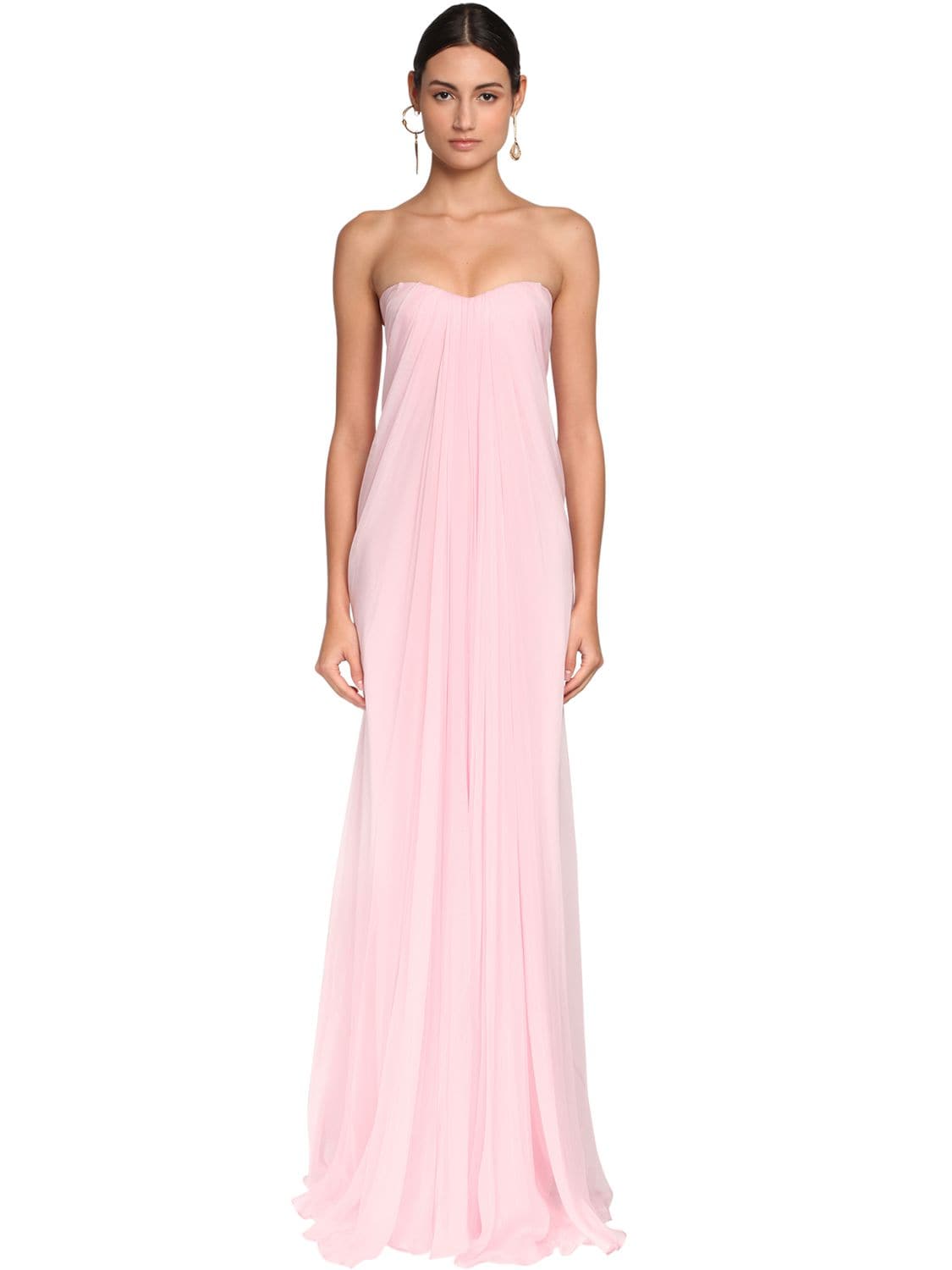 ALEXANDER MCQUEEN DRAPED SILK CHIFFON LONG DRESS,71IA8D042-NTA0MW2