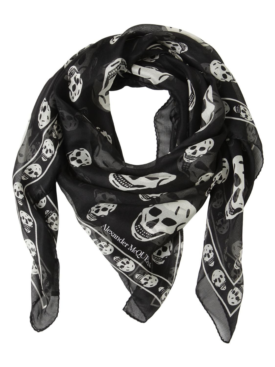 Accessories Scarves & Wraps Scarves White with black skulls Skull print chiffon scarf 