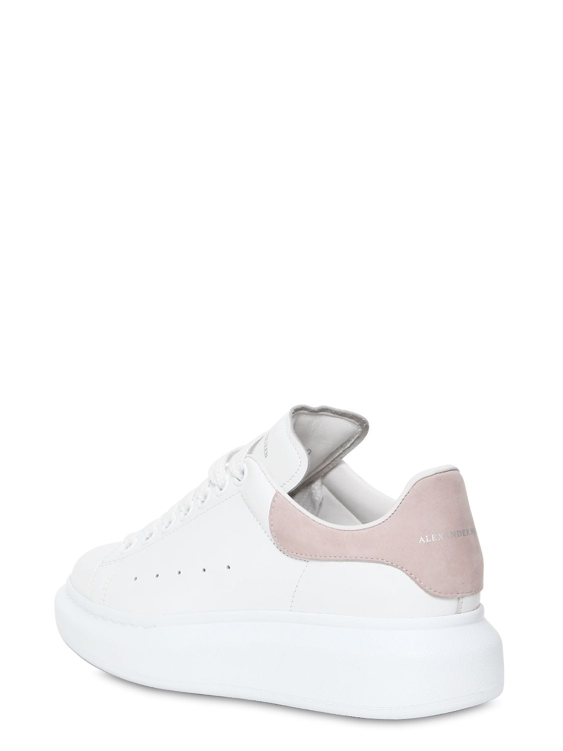 Shop Alexander Mcqueen 45mm Leather Sneakers In White,light Pink