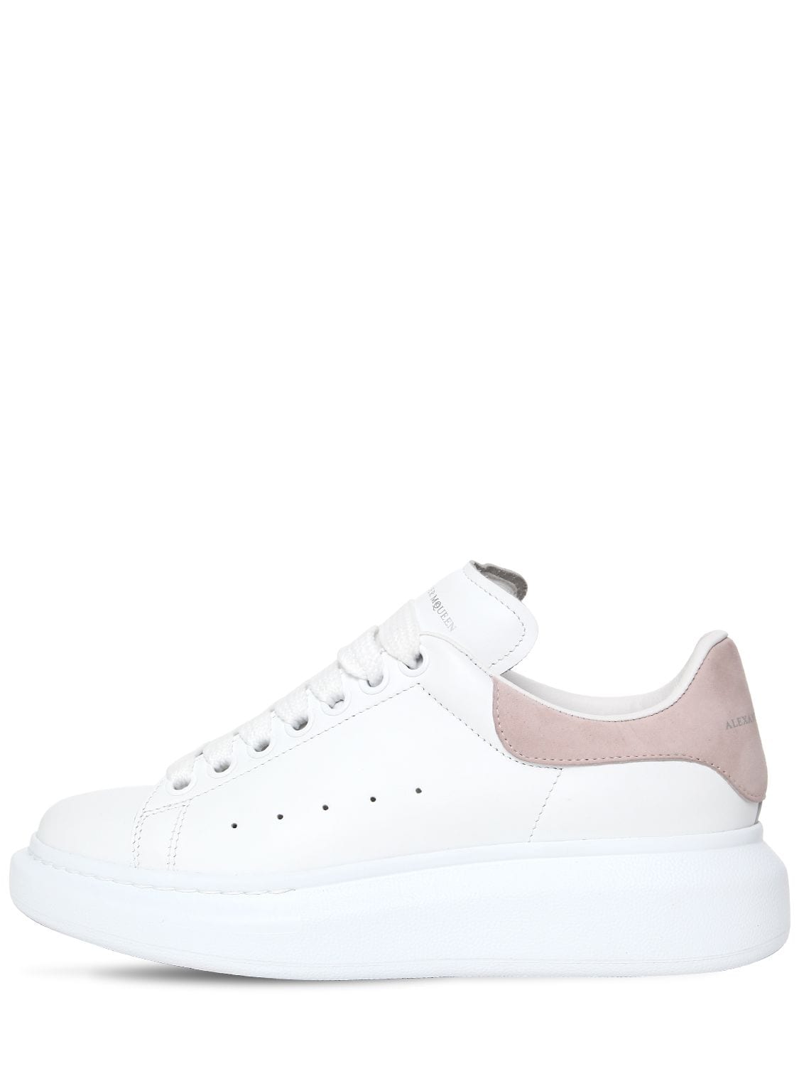 Shop Alexander Mcqueen 45mm Leather Sneakers In White,light Pink