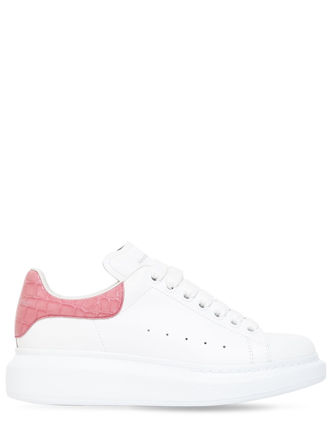 Alexander Mcqueen 40mm Leather & Croco Embossed Sneakers In White,pink