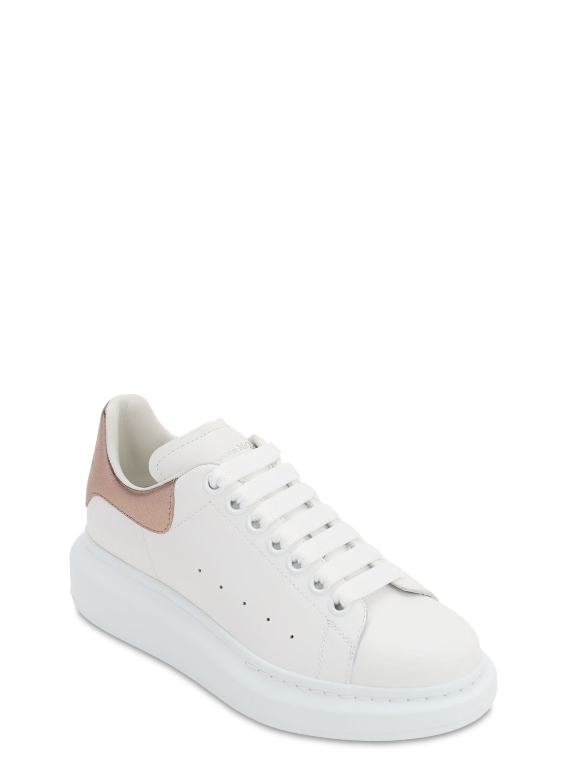 Shop Alexander Mcqueen 45mm Leather Sneakers In White,rose Gold