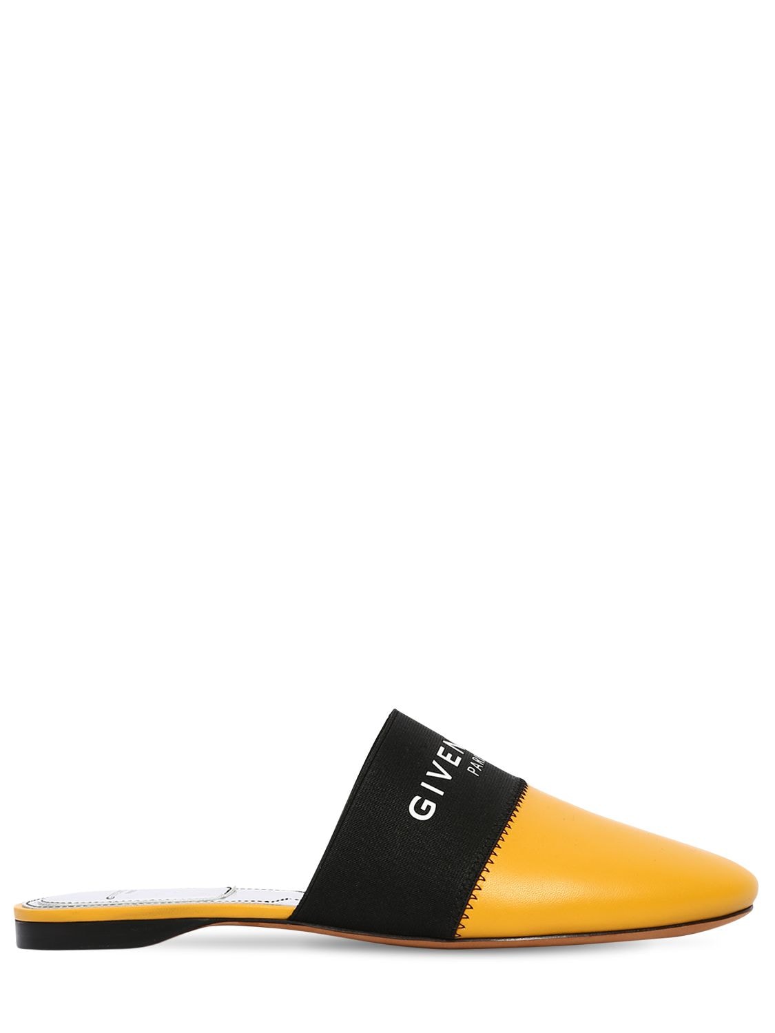 Givenchy 10mm Bedford Logo Leather Mules In Yellow
