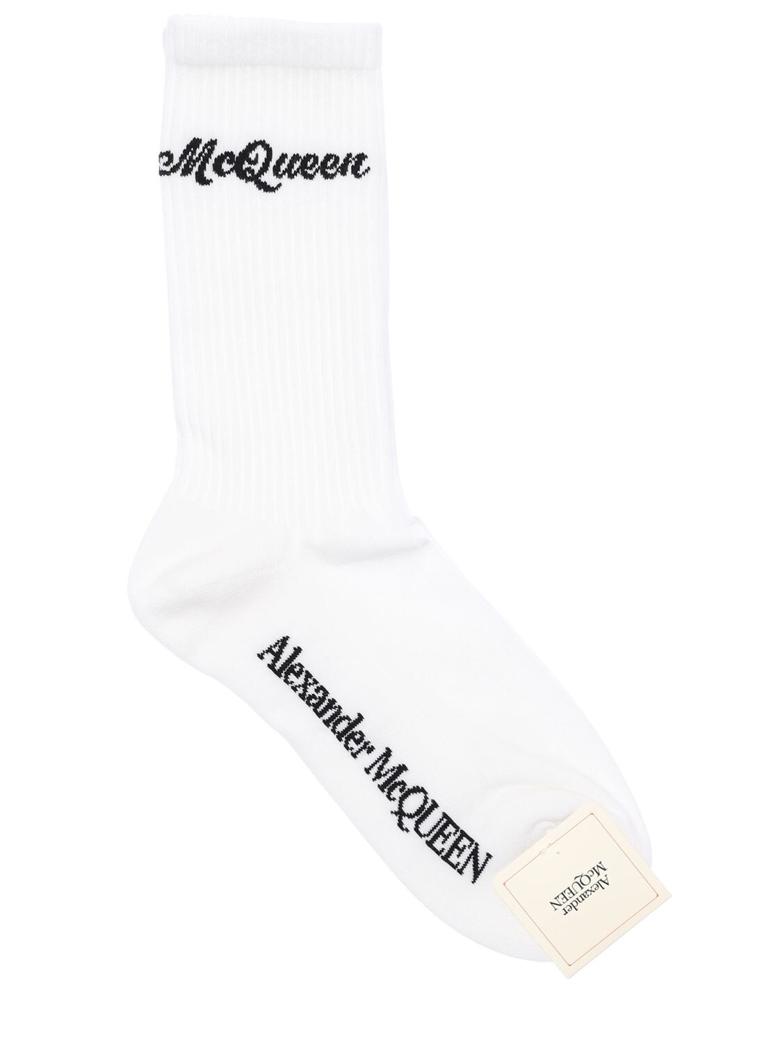 Alexander Mcqueen Stretch Cotton Blend Logo Socks In White,black