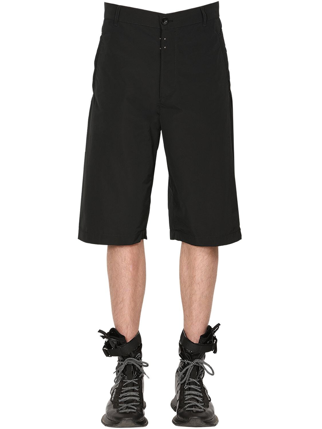 Givenchy Cotton Blend Shorts W/ Rubber Logo Patch In Black