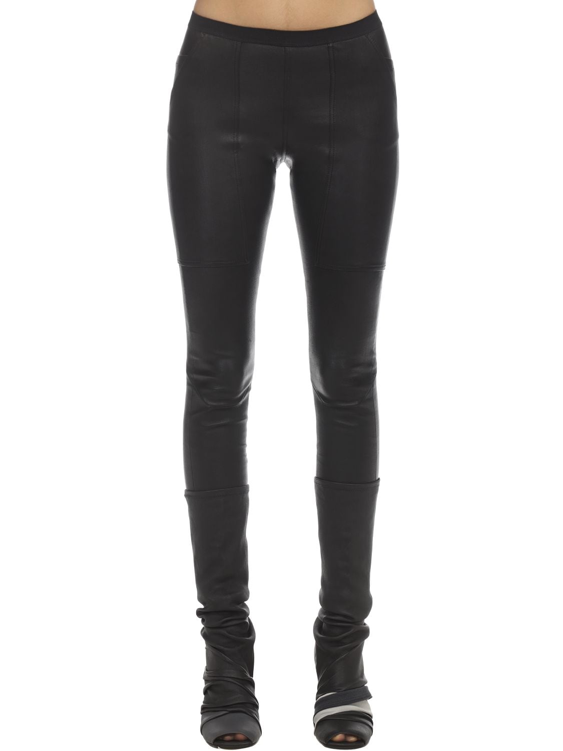 Rick Owens Leather And Cotton Leggings In Black